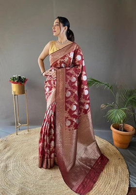 SWAMI STUDIO Self Design Banarasi Art Silk Saree(Maroon)