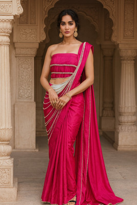 Nancy Desinger Solid/Plain Bollywood Pure Silk Saree(Pink)