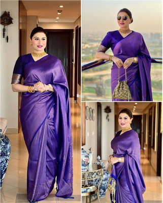 KHANJAN FASHION Graphic Print, Self Design, Woven Daily Wear Silk Blend, Jacquard Saree(Blue)