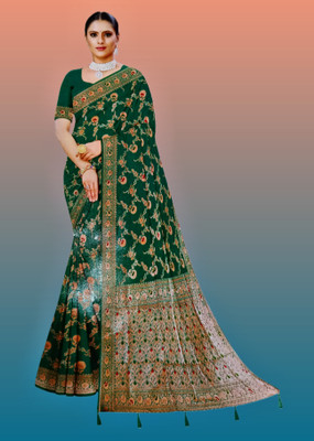 Laboni creation Digital Print Baluchari Art Silk Saree(Light Green)