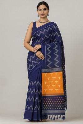 Margi Designers Printed Handloom Cotton Linen Saree(Brown)
