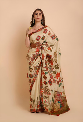 Labheshwari Printed Banarasi Pure Silk Saree(Cream)