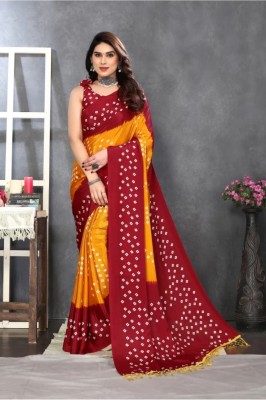 SARETRA MALL Printed Bandhani Silk Blend Saree(Orange)