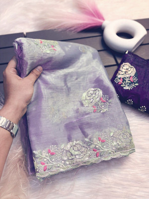 MADHI Embroidered Bollywood Jimmy choo Saree(Purple)