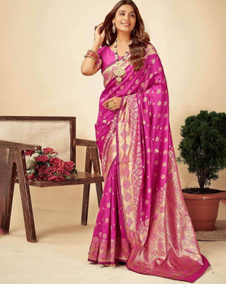 Priyashi Printed Kanjivaram Cotton Silk, Jacquard Saree(Pink)