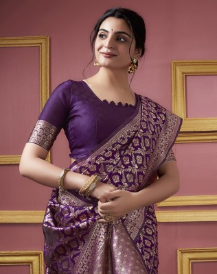 SIRIL Woven, Self Design Kanjivaram Art Silk Saree(Purple, Gold)