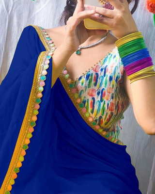 KAKADIYA CREATION Embellished Bollywood Chiffon Saree(Blue)