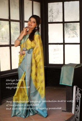 Aardhya Creation Self Design Bollywood Jacquard Saree(Yellow)