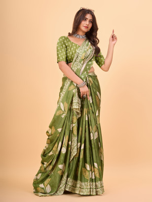 Virendra Textile Printed Bollywood Cotton Blend Saree(Multicolor)