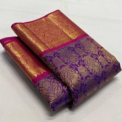 MAHADEV DESIGN Woven Kanjivaram Pure Silk Saree(Purple, Pink)
