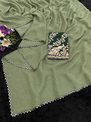 K 5 FASHION Embroidered, Self Design Bollywood Tissue Saree(Light Green)