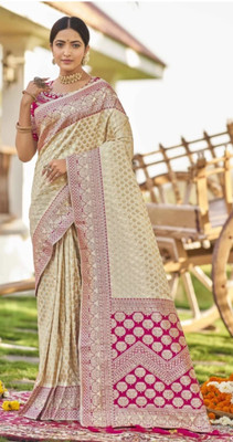 Homigoz Woven Kanjivaram Art Silk Saree(White)