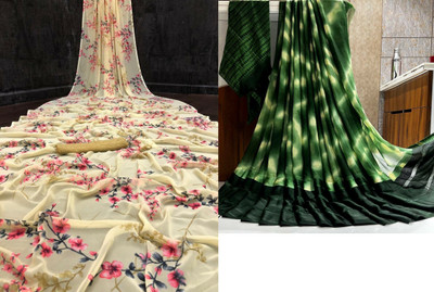 Sanjana Silk Floral Print Bollywood Georgette Saree(Pack of 2, Yellow)