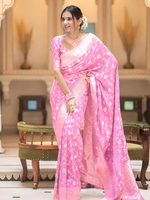 YASHIKA Printed, Self Design Banarasi Cotton Silk, Jacquard Saree(Pink)