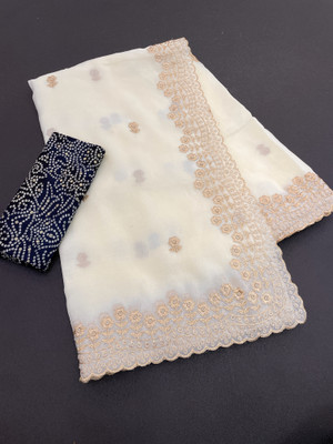LAJEELEE Embroidered Bollywood Jimmy choo Saree(Beige)