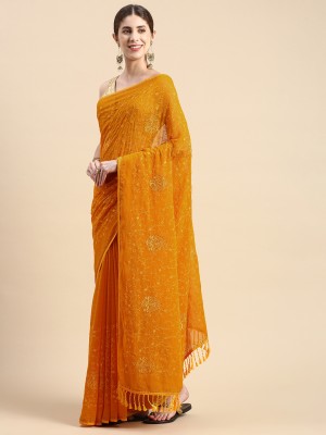 INDIAN WOMEN Embellished, Embroidered Bollywood Chiffon Saree(Yellow)