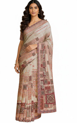 dhanjyoti Printed Chanderi Chanderi Saree(Multicolor)
