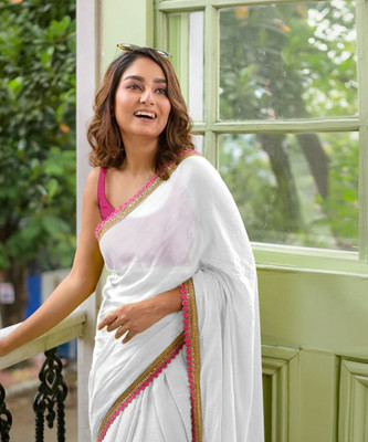 Brahmani Creation Embroidered Bollywood Georgette Saree(White)