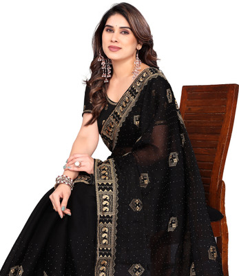 MIYANIFAB Embroidered Bollywood Jimmy choo Saree(Black)