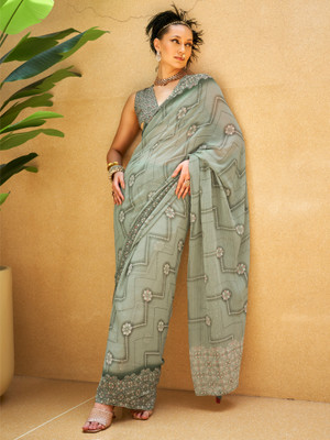 Sareemall Printed Daily Wear Georgette Saree(Light Green)