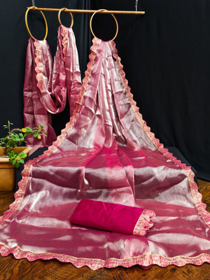 Kanooda Prints Solid/Plain Bollywood Jimmy choo Saree(Pink)