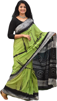 NIKHILAM Printed Daily Wear Pure Cotton Saree(Green)
