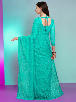 NEXA Self Design Bollywood Net Saree(Blue)