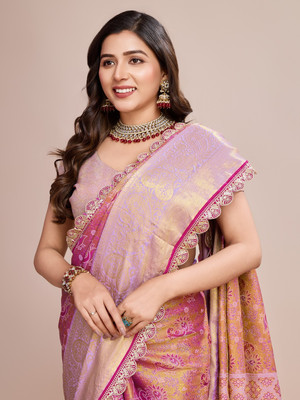 SICHYAH Printed Banarasi Pure Silk Saree(Pink)