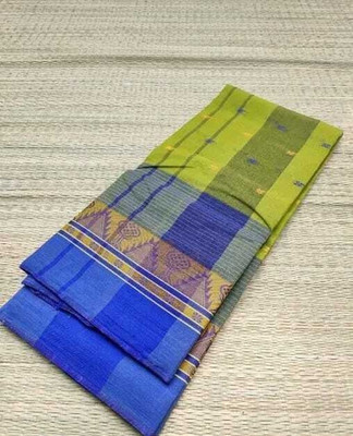 BiswasTextiles Self Design Tant Pure Cotton Saree(Blue)
