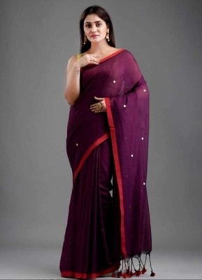 GHOSH TEXTILE Woven Handloom Pure Cotton Saree(Magenta)