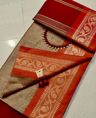 NAMITASAREES Woven Handloom Cotton Silk Saree(Beige)