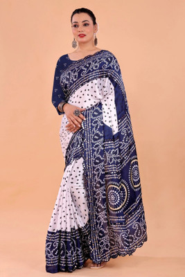NEGRONI Printed Daily Wear Cotton Silk Saree(White, Dark Blue)