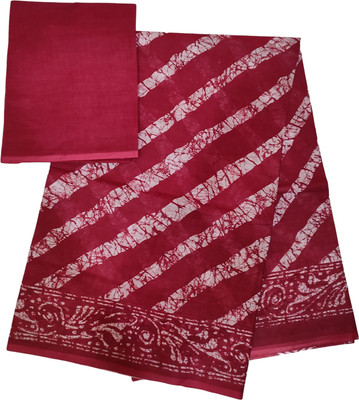 NENU CREATION Printed Ikkat Pure Cotton Saree(Maroon)