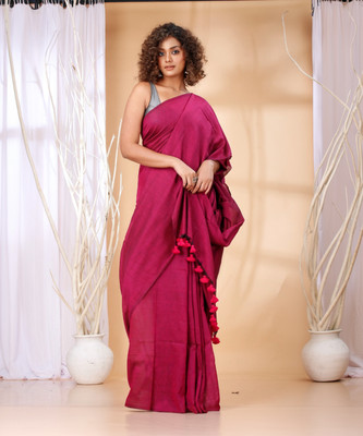 ACHOL Solid/Plain Handloom Cotton Blend Saree(Pink)