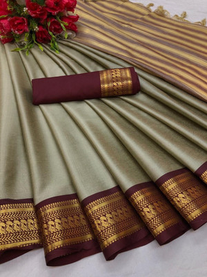 het designer studio Printed, Paisley, Digital Print, Blocked Printed, Woven, Graphic Print, Checkered Banarasi Jacquard, Art Silk Saree(Cream)