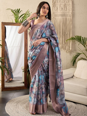 Sareemall Digital Print Chinnalapattu Cotton Blend Saree(Purple)