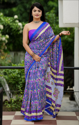 Moda Rapido Printed Bollywood Cotton Silk Saree(Blue)