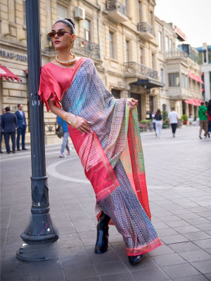 odette Printed Saree with Attached Blouse Viscose Rayon Saree(Blue)