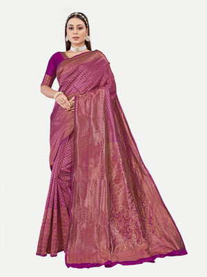 Tavas Woven Banarasi Georgette Saree(Magenta)