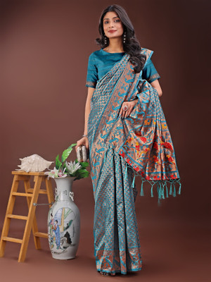 Tasrika Woven Kanjivaram Silk Blend Saree(Blue)