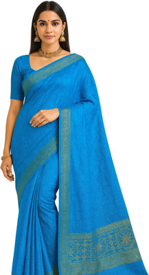 EZIESHREE Solid/Plain Daily Wear Cotton Silk Saree(Light Blue)