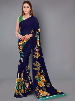 Moda Rapido Printed Daily Wear Georgette Saree(Dark Blue)