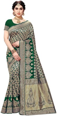 YASHIKA Printed Banarasi Silk Blend Saree(Green)