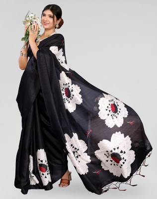 Nirvaan Printed Bollywood Art Silk Saree(Black)
