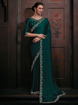 ANOUK Solid/Plain Daily Wear Polyester Saree(Green)