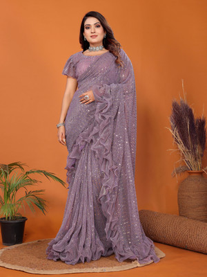 VIJAYAVALLABH Self Design Bollywood Net Saree(Purple)