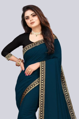 OKTAT Solid/Plain Bollywood Georgette Saree(Light Blue)