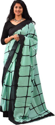 Clothonus Printed Ikkat Pure Cotton Saree(Green)