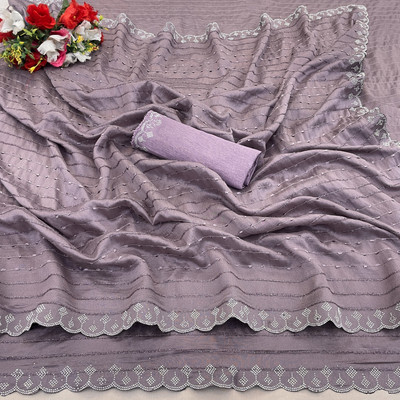 AAINA CREATION Embellished Bollywood Silk Blend Saree(Purple)