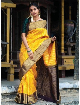 pavanputra fab Woven Banarasi Jacquard Saree(Yellow)